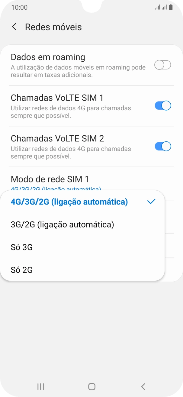 Prima o tipo de rede pretendido.
