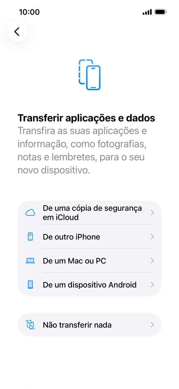 É possível transferir conteúdo de um telefone Android quando o telefone for ativado antes da primeira utilização e quando o telefone tiver sido reiniciado. Quando esta imagem for mostrada no ecrã, o telefone está pronto para transferir conteúdo de um telefone Android.