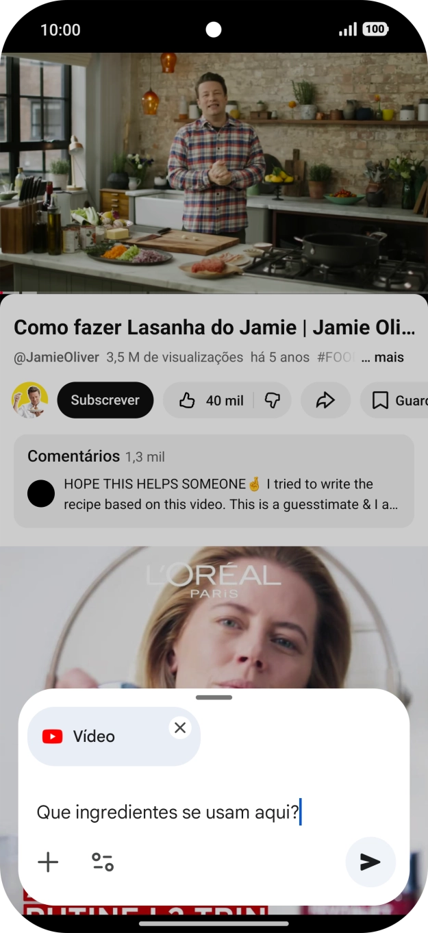 Siga as indicações no ecrã para escrever ou ditar a pergunta pretendida para o vídeo.