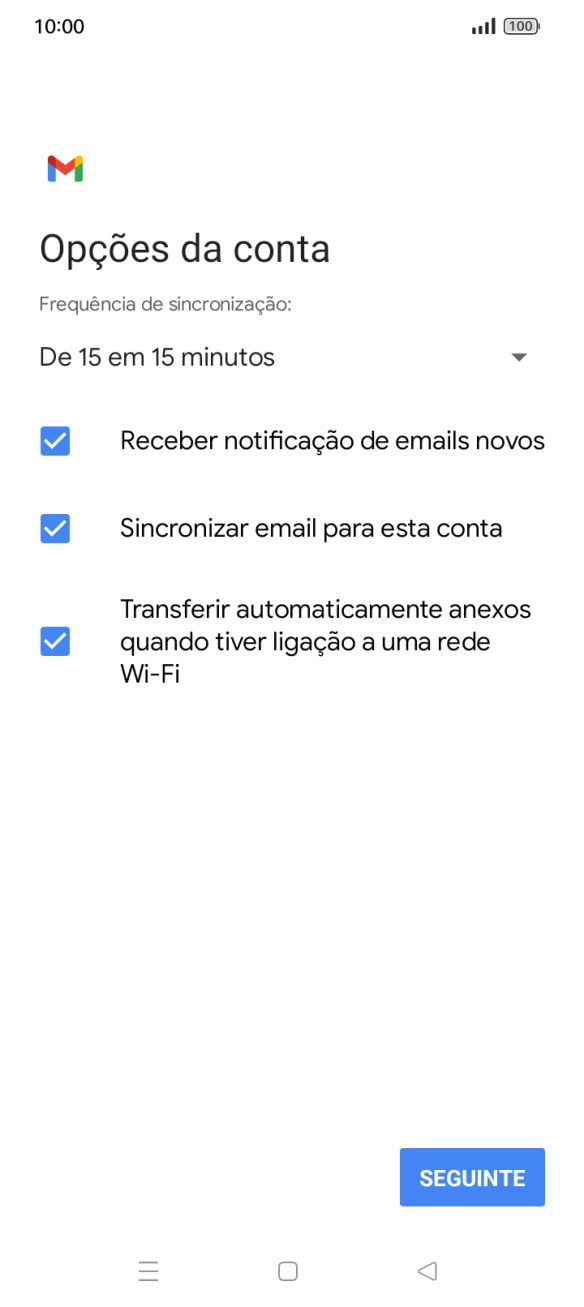 Se o ecrã mostrar esta imagem, a sua conta foi identificada e configurada automaticamente. Siga as indicações no ecrã para introduzir informações adicionais e concluir a configuração.
