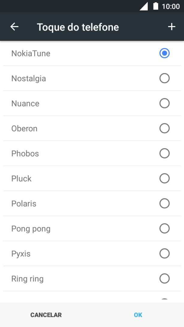 Prima o ícone para adicionar um tom de toque.