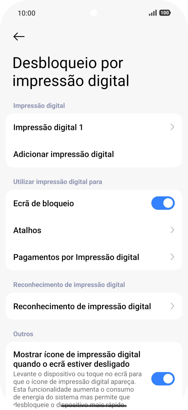 Prima os indicadores junto às definições pretendidas para as ativar ou desativar.
