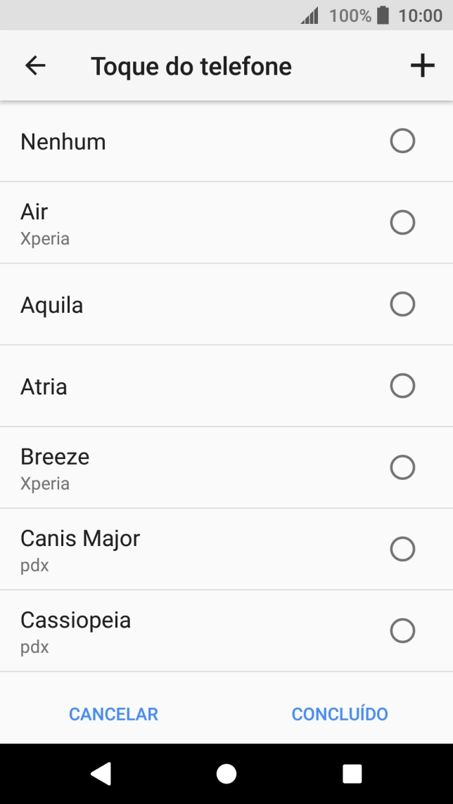 Prima o ícone para adicionar um tom de toque e vá até à pasta pretendida.