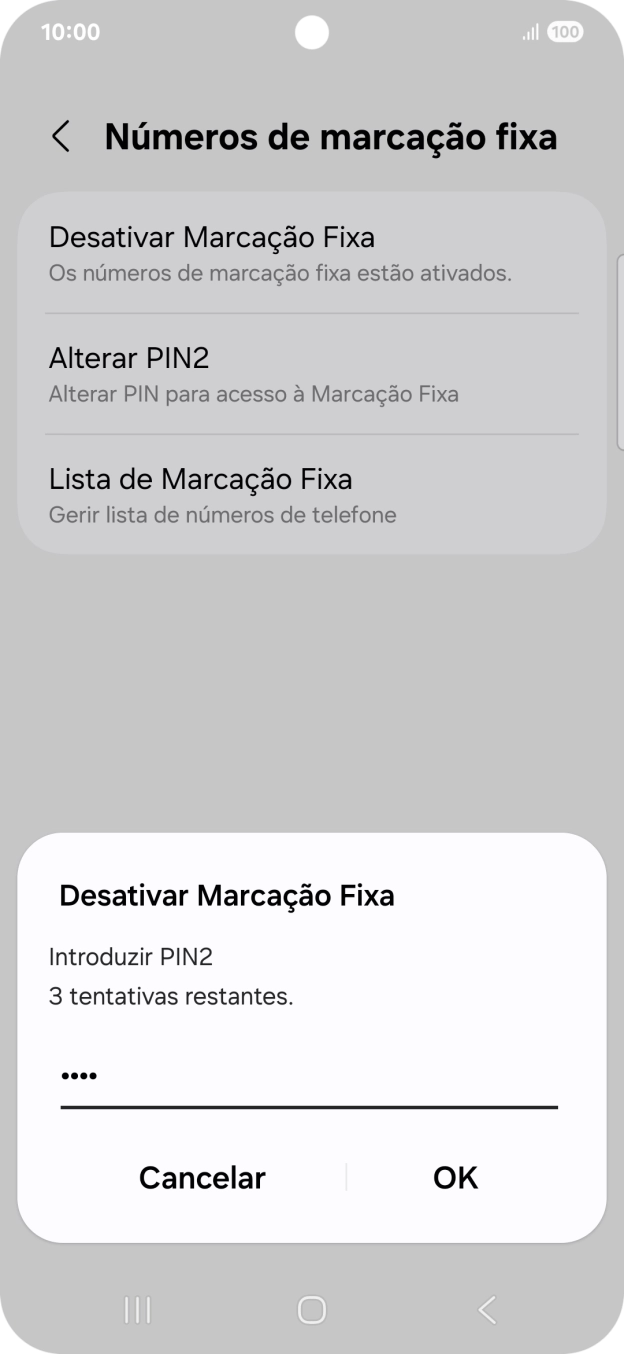 Introduza o código PIN2 e prima OK.