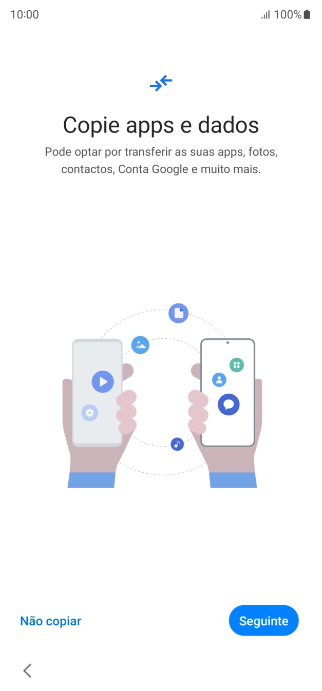 É possível transferir conteúdo de outro telefone quando o telefone for ativado antes da primeira utilização e quando o telefone tiver sido reiniciado. Quando esta imagem for mostrada no ecrã, o telefone está pronto para transferir conteúdo de outro telefone.