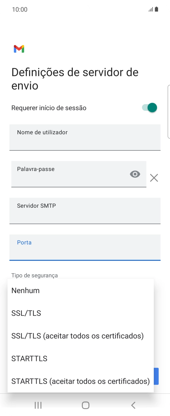 Prima STARTTLS para ativar a função.