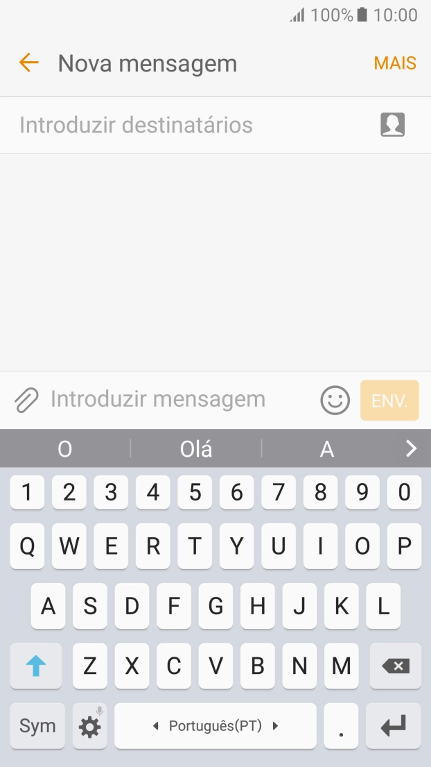 Abra uma nota, mensagem ou e-mail para que o teclado apareça no ecrã e o telefone fique pronto para a escrita de texto.