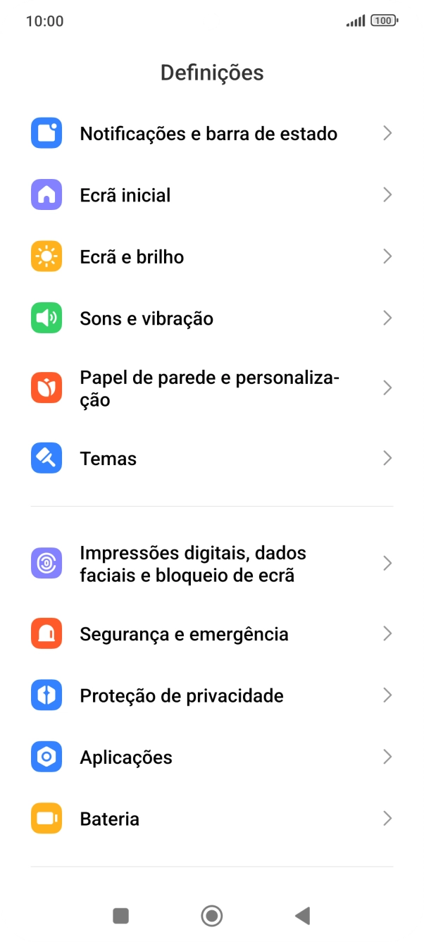 Prima Notificações e barra de estado.