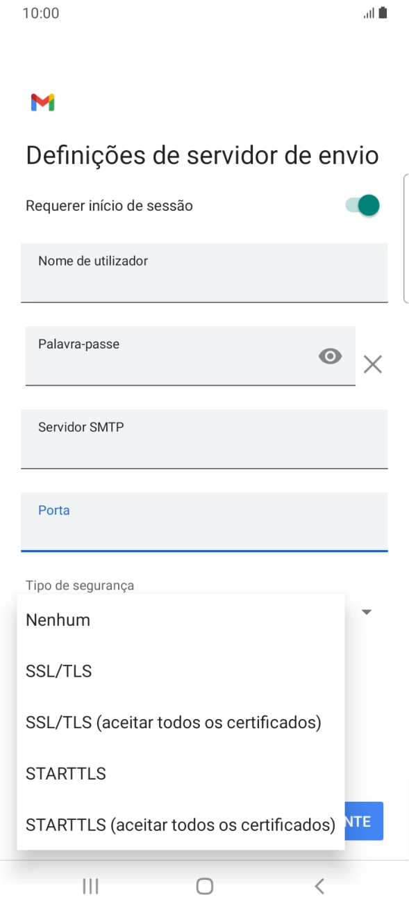 Prima STARTTLS para ativar a função.