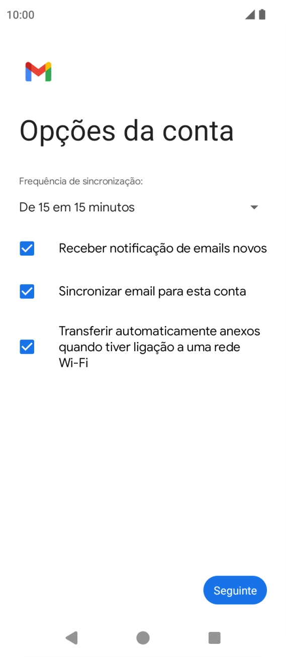 Se o ecrã mostrar esta imagem, a sua conta foi identificada e configurada automaticamente. Siga as indicações no ecrã para introduzir informações adicionais e concluir a configuração.