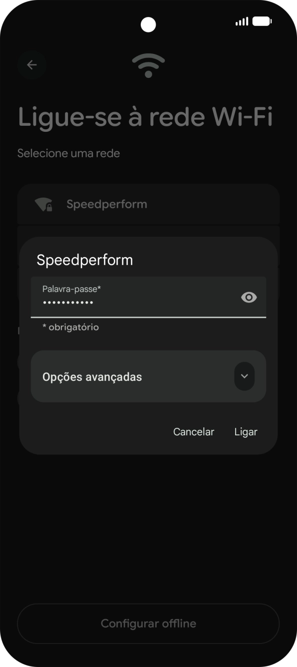Introduza a password da rede Wi-Fi e prima Ligar.