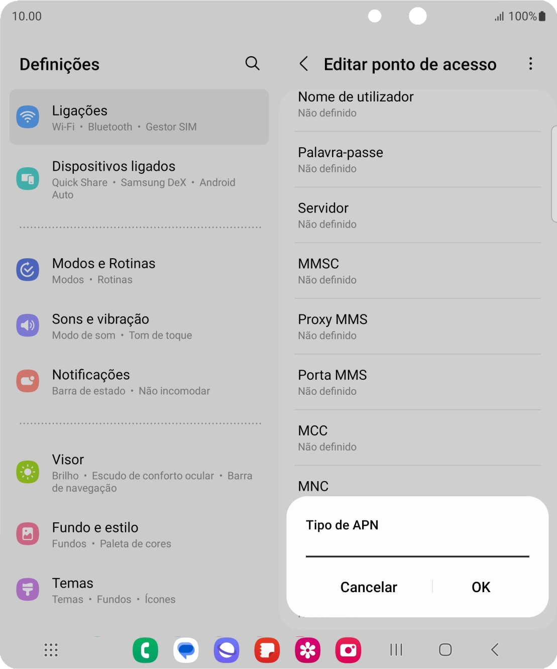Introduza default e prima OK.