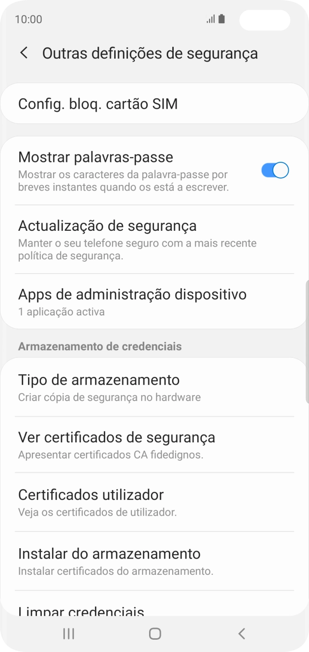 Prima Config. bloq. cartão SIM.
