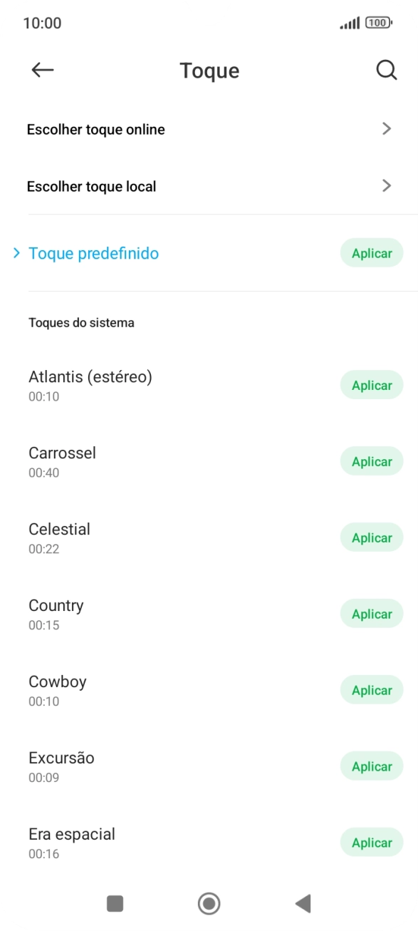 Prima os tons de toque pretendidos para os ouvir.