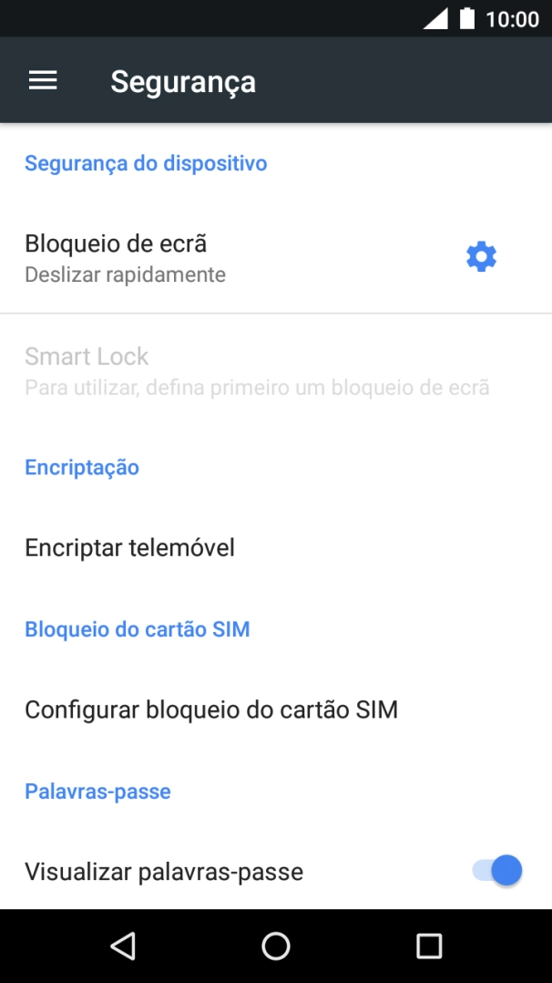 Prima Configurar bloqueio do cartão SIM.