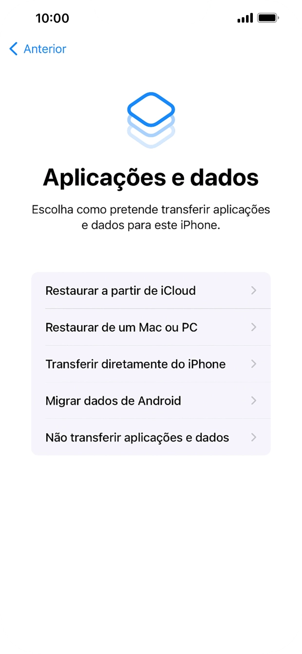 Prima Não transferir aplicações e dados e siga as indicações no ecrã para terminar a ativação.