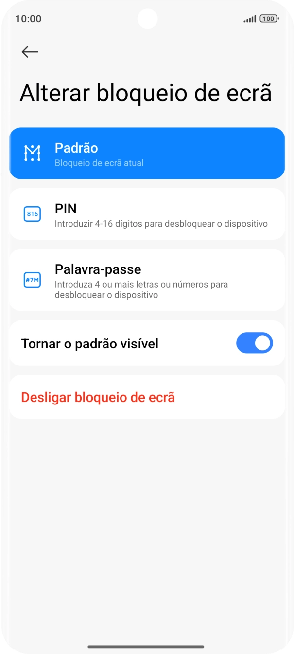 Prima Desligar bloqueio de ecrã e introduza o código adicional de bloqueio do telefone que criou anteriormente.