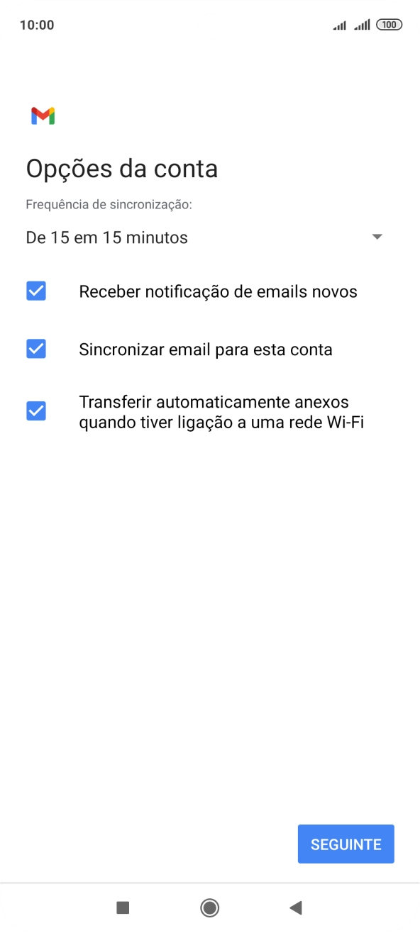 Se o ecrã mostrar esta imagem, a sua conta foi identificada e configurada automaticamente. Siga as indicações no ecrã para introduzir informações adicionais e concluir a configuração.