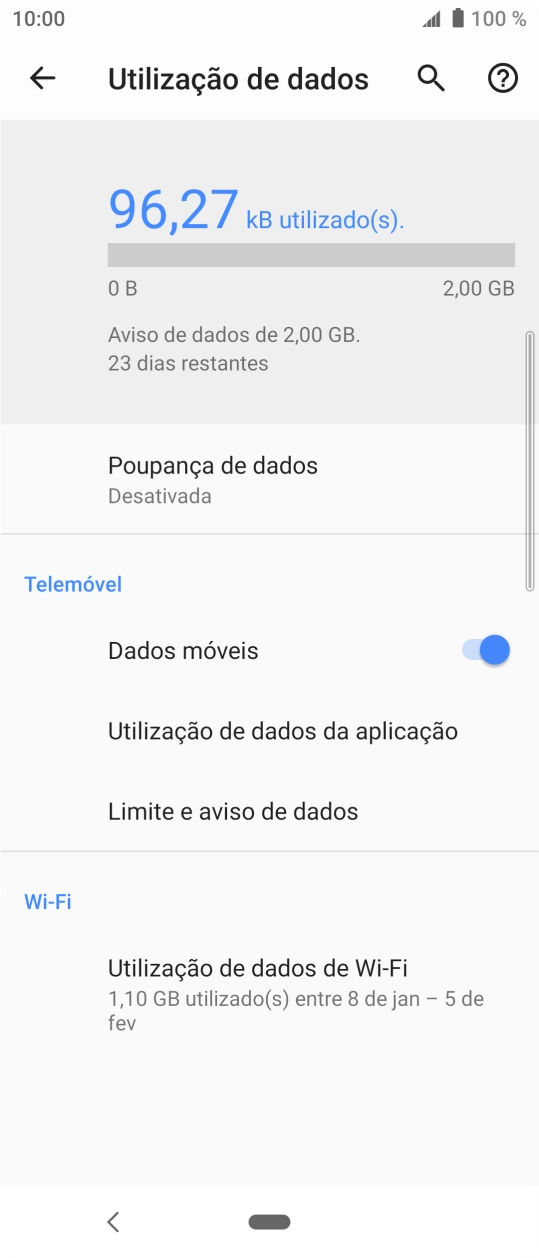 O consumo total de dados é agora mostrado no ecrã.
