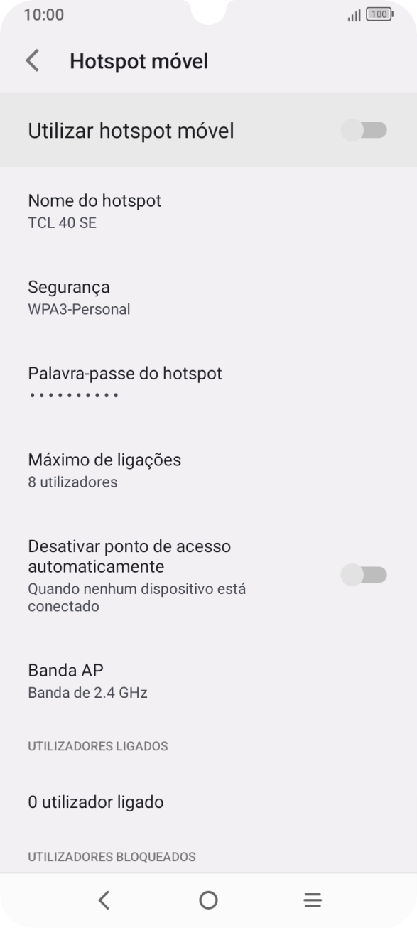 Prima Palavra-passe do hotspot.