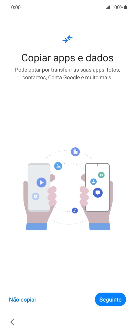 É possível transferir conteúdo de outro telefone quando o telefone for ativado antes da primeira utilização e quando o telefone tiver sido reiniciado. Quando esta imagem for mostrada no ecrã, o telefone está pronto para transferir conteúdo de outro telefone.