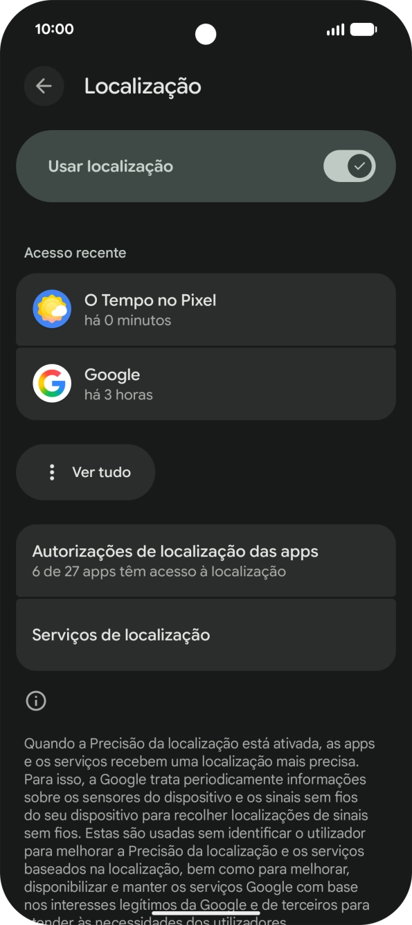 Prima Autorizações de localização das apps.