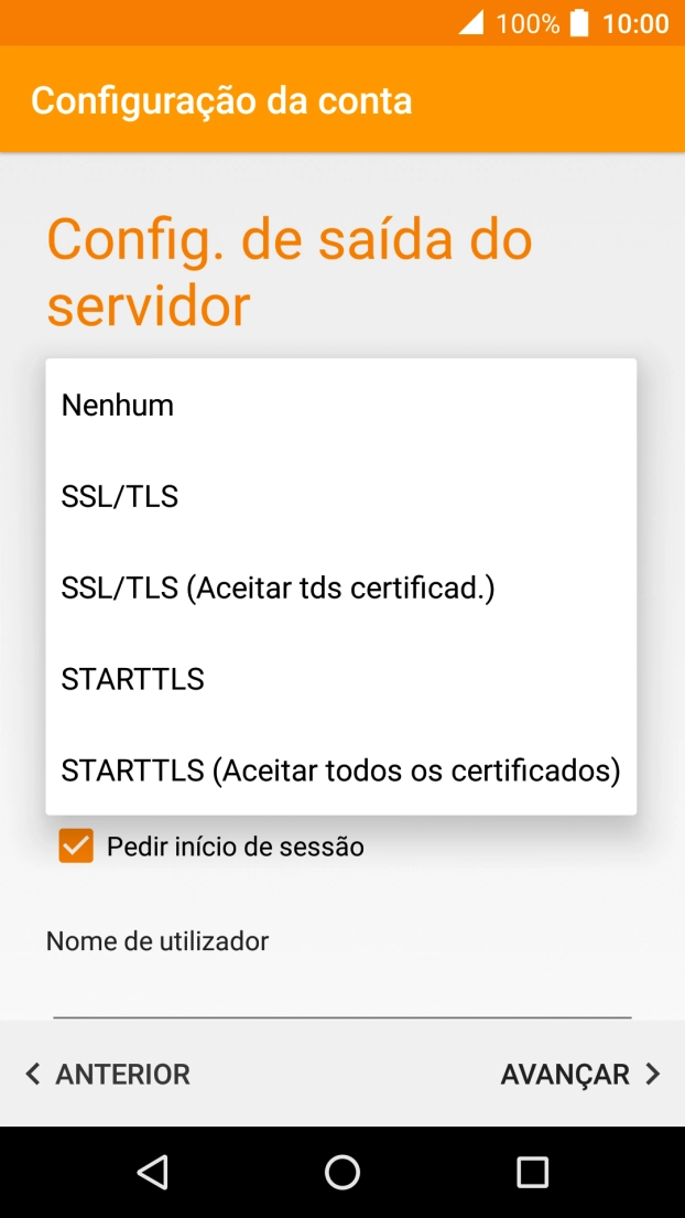 Prima SSL/TLS para ativar a função.