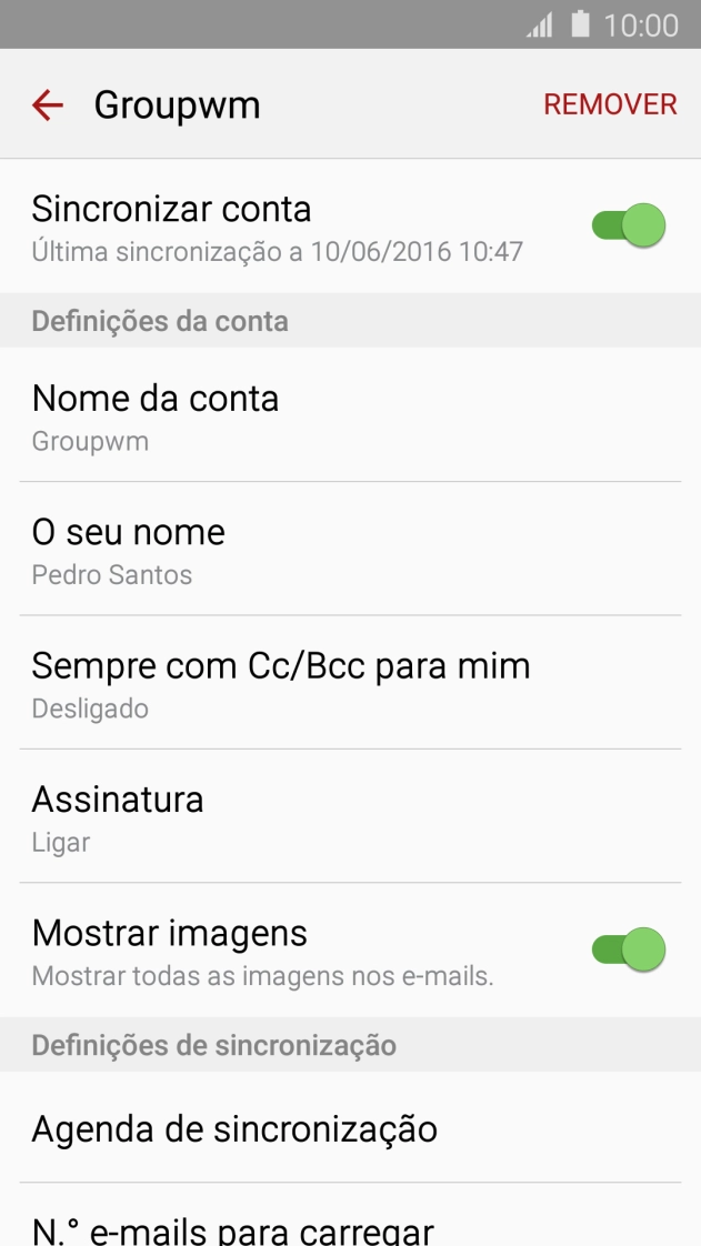 Prima Sincronizar conta para ativar ou desativar a função.