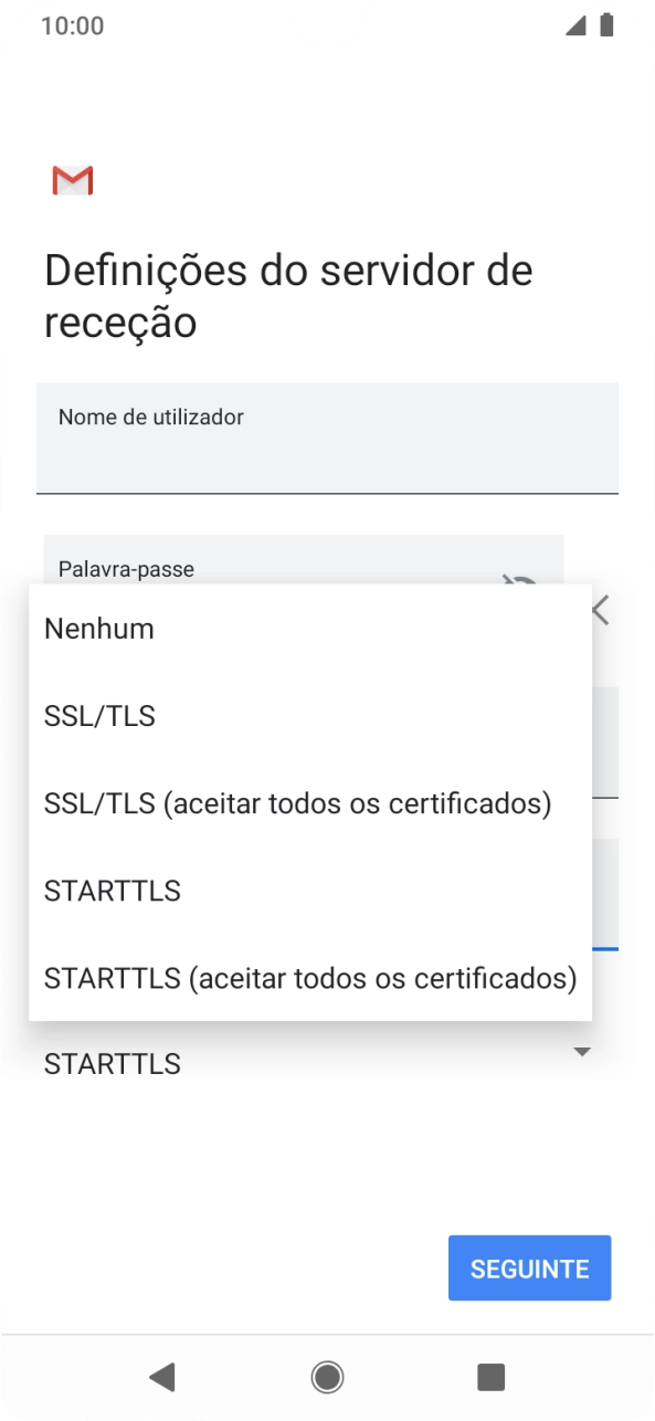 Prima SSL/TLS para ativar a função.