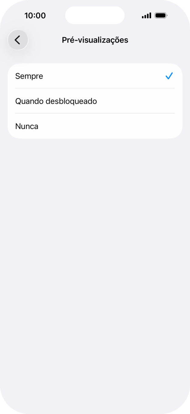 Para escolher a pré-visualização de notificações no ecrã bloqueado, prima Sempre.