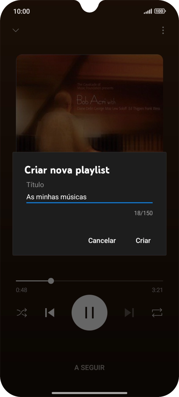 Introduza o nome pretendido para a lista de reprodução e prima Criar.