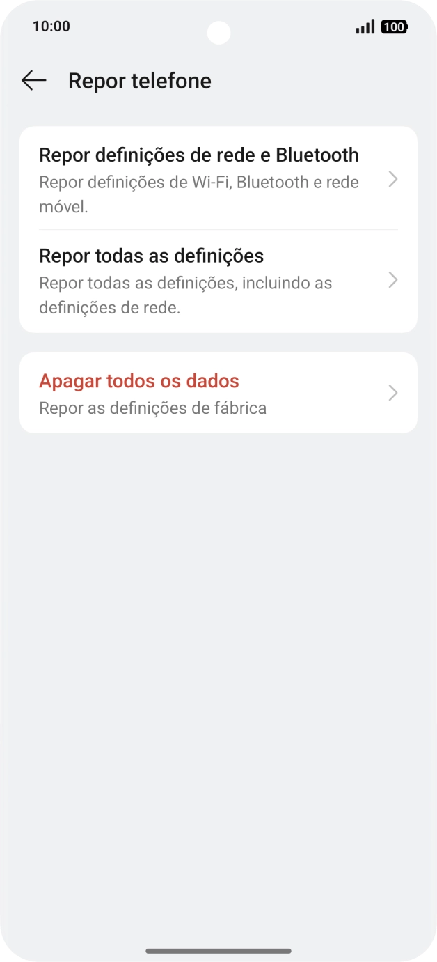 Prima Apagar todos os dados.