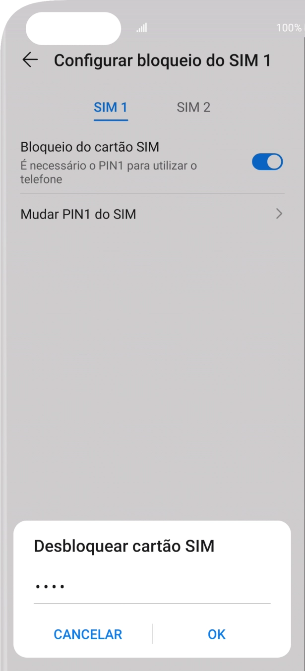Introduza o seu código PIN e prima OK.