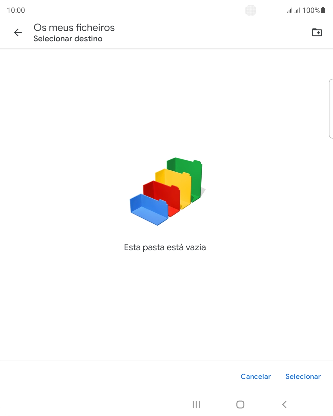 Se quiser criar uma nova pasta, prima o ícone de nova pasta e siga as indicações no ecrã para criar uma nova pasta.