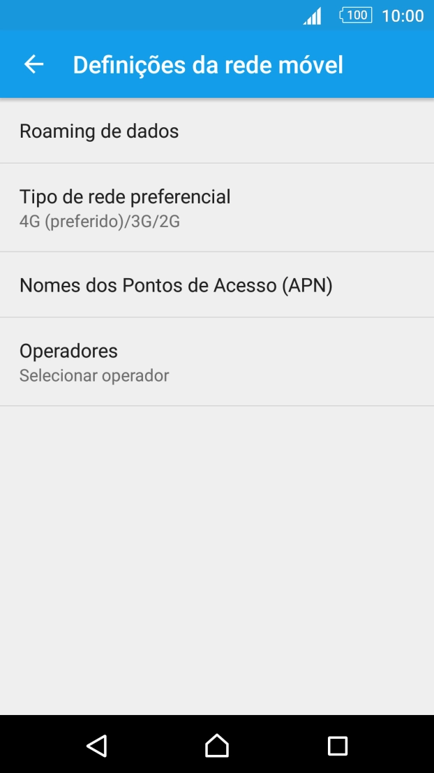 Prima Operadores e aguarde enquanto o telefone procura as redes.