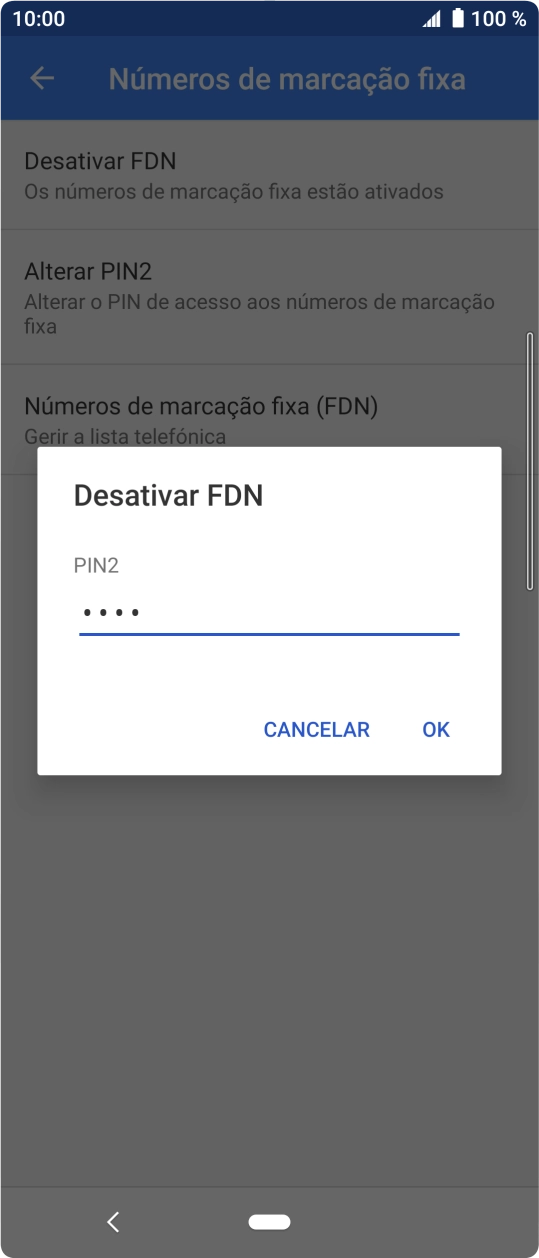 Introduza o código PIN2 e prima OK.