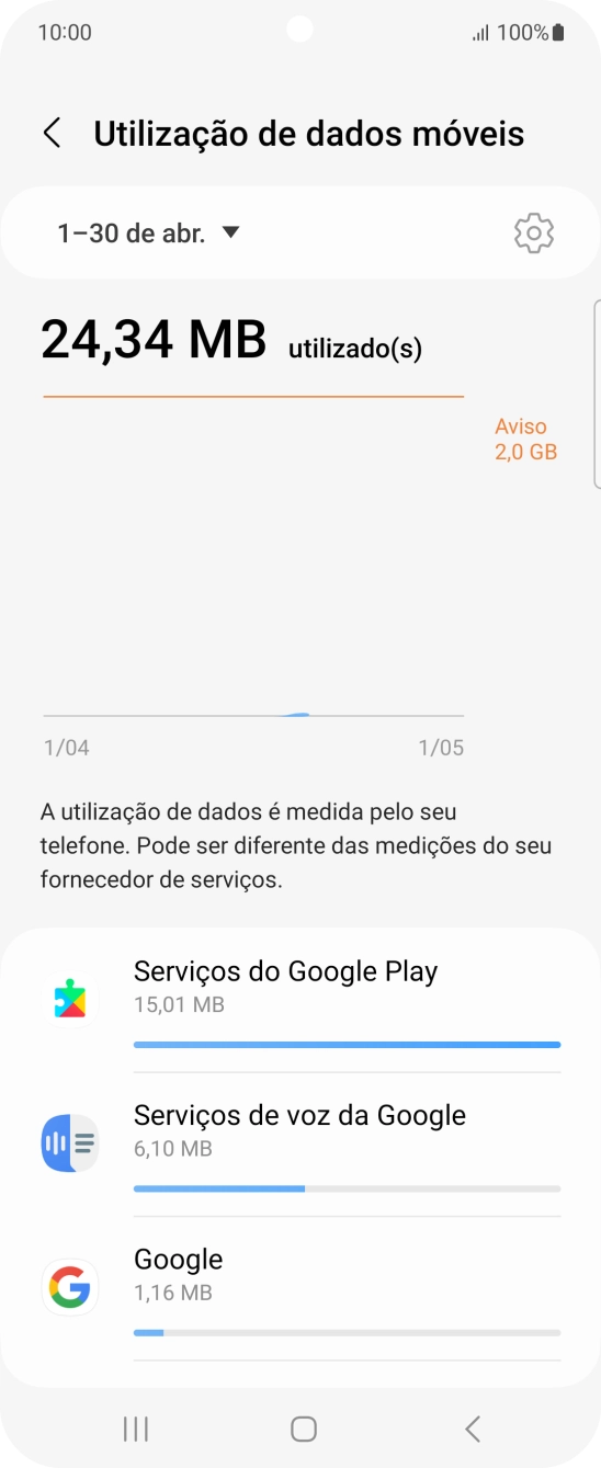 O consumo de dados de cada aplicação é mostrado sob o nome da aplicação.