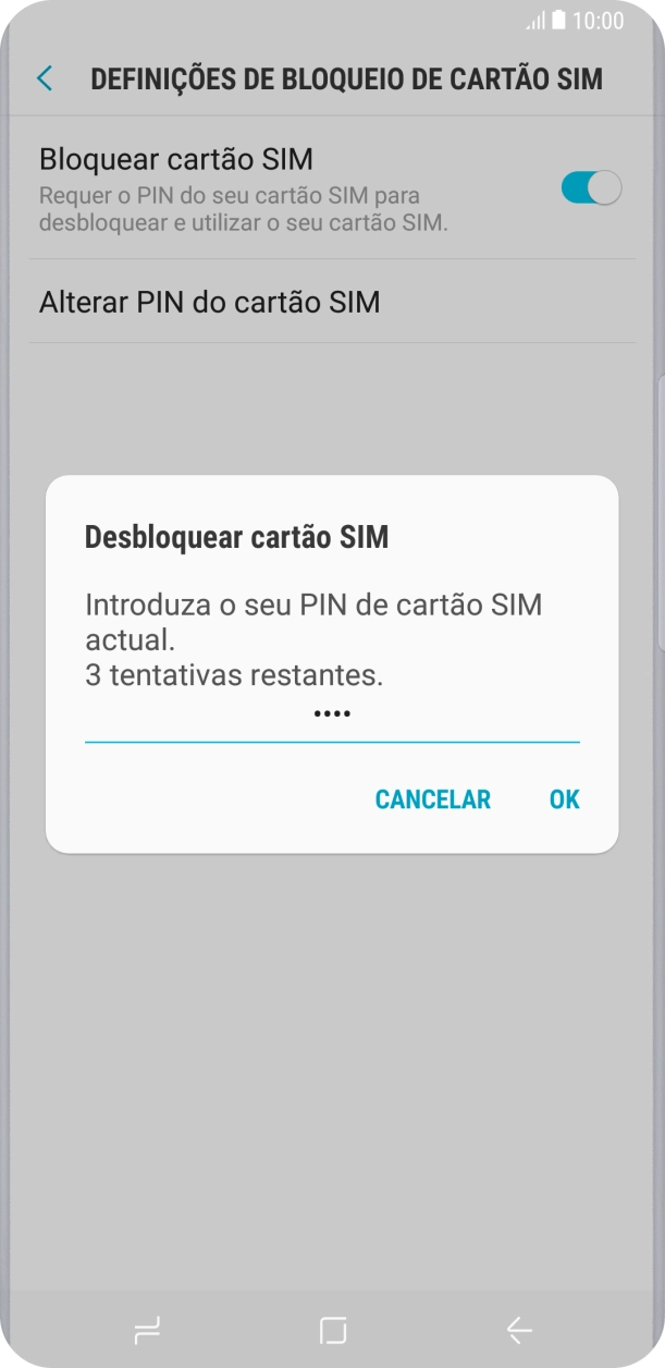 Introduza o seu código PIN e prima OK.