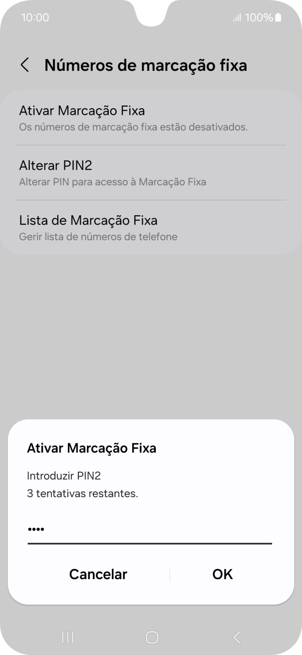 Introduza o código PIN2 e prima OK.