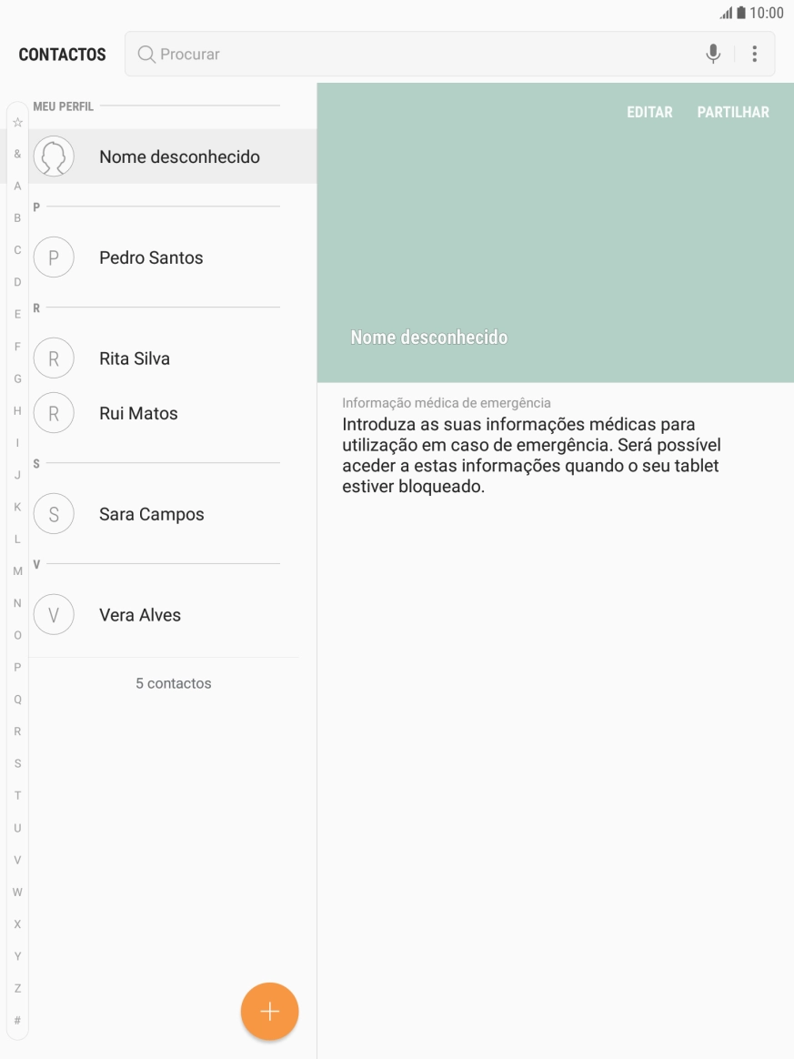 Prima o ícone para adicionar um contacto.
