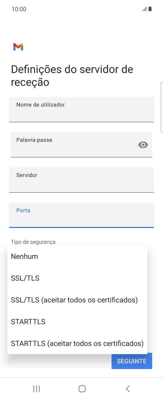 Prima SSL/TLS para ativar a função.
