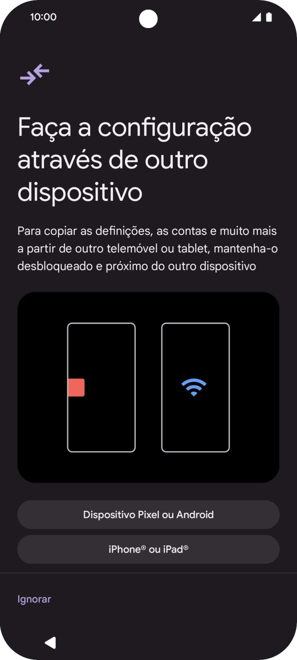 É possível transferir conteúdo de outro telefone quando o telefone for ativado antes da primeira utilização e quando o telefone tiver sido reiniciado. Quando esta imagem for mostrada no ecrã, o telefone está pronto para transferir conteúdo de outro telefone.