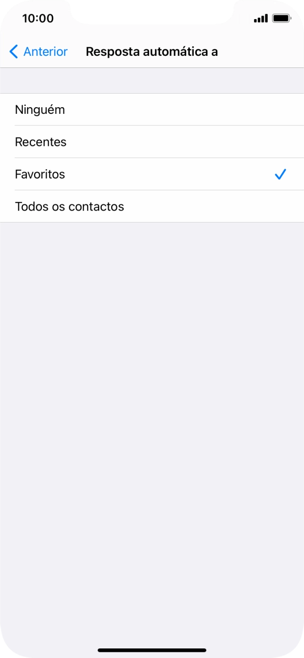 Prima a definição pretendida para escolher quais os contactos que serão automaticamente informados que a função 