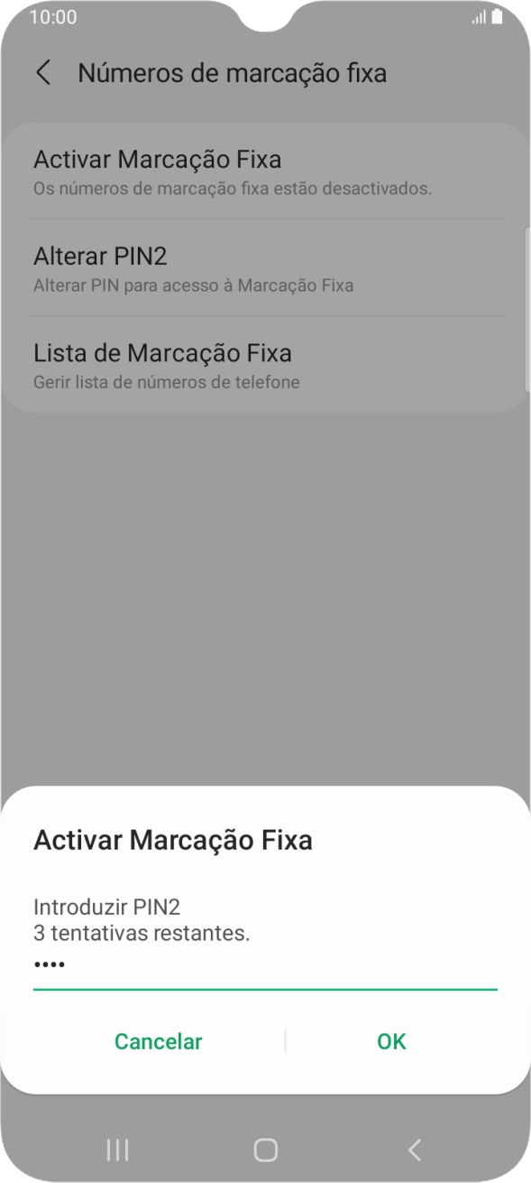 Introduza o código PIN2 e prima OK.