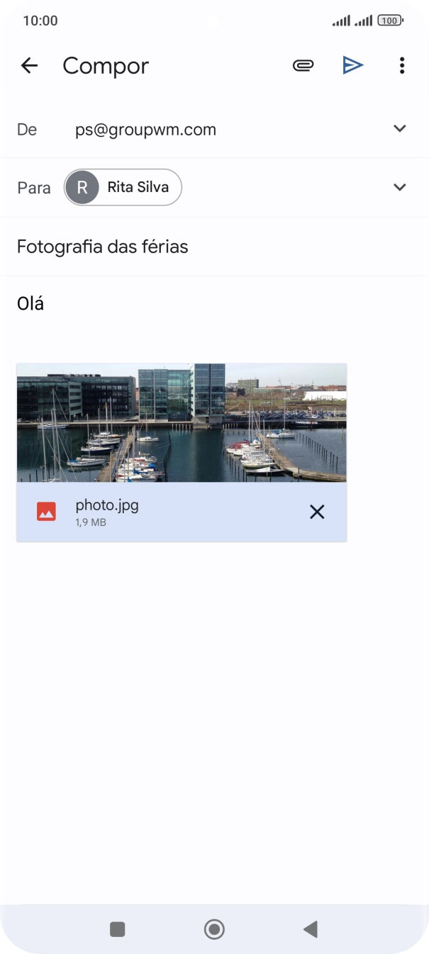 Prima o ícone para enviar quando terminar de escrever o seu e-mail.