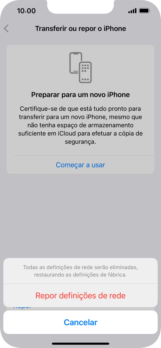Prima Repor definições de rede.