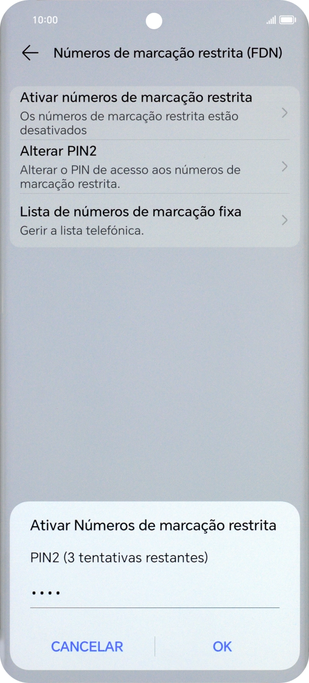 Introduza o código PIN2 e prima OK.