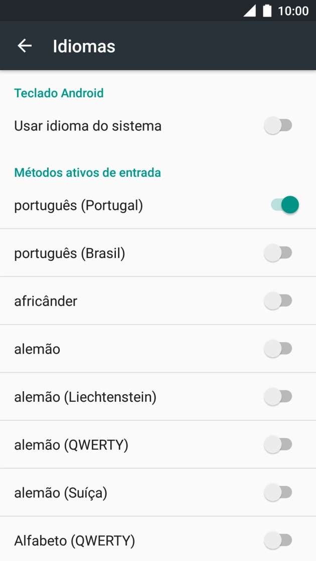 Prima o idioma pretendido para o adicionar.