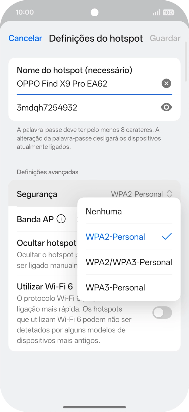 Prima WPA3-Personal para proteger o hotspot Wi-Fi com uma password.