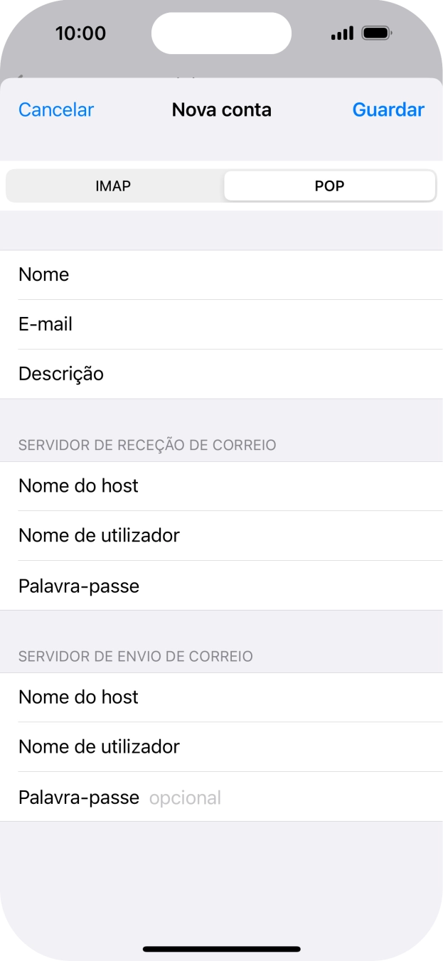 Prima Palavra-passe e introduza a password da sua conta de e-mail na Vodafone.